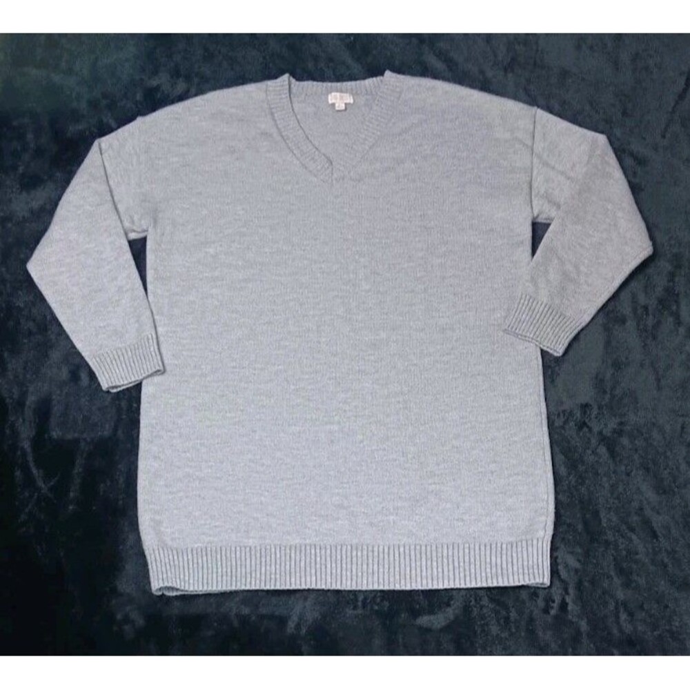 J For Justify Oversized Wool Blend Vneck Pullover Sweater L Gray Lagenlook Cozy